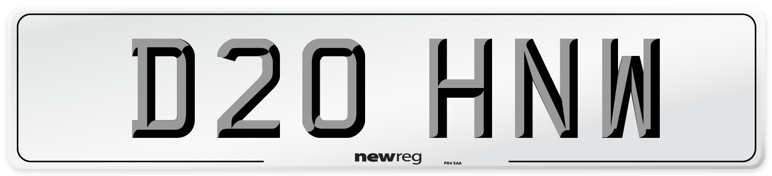 D20 HNW Number Plate from New Reg